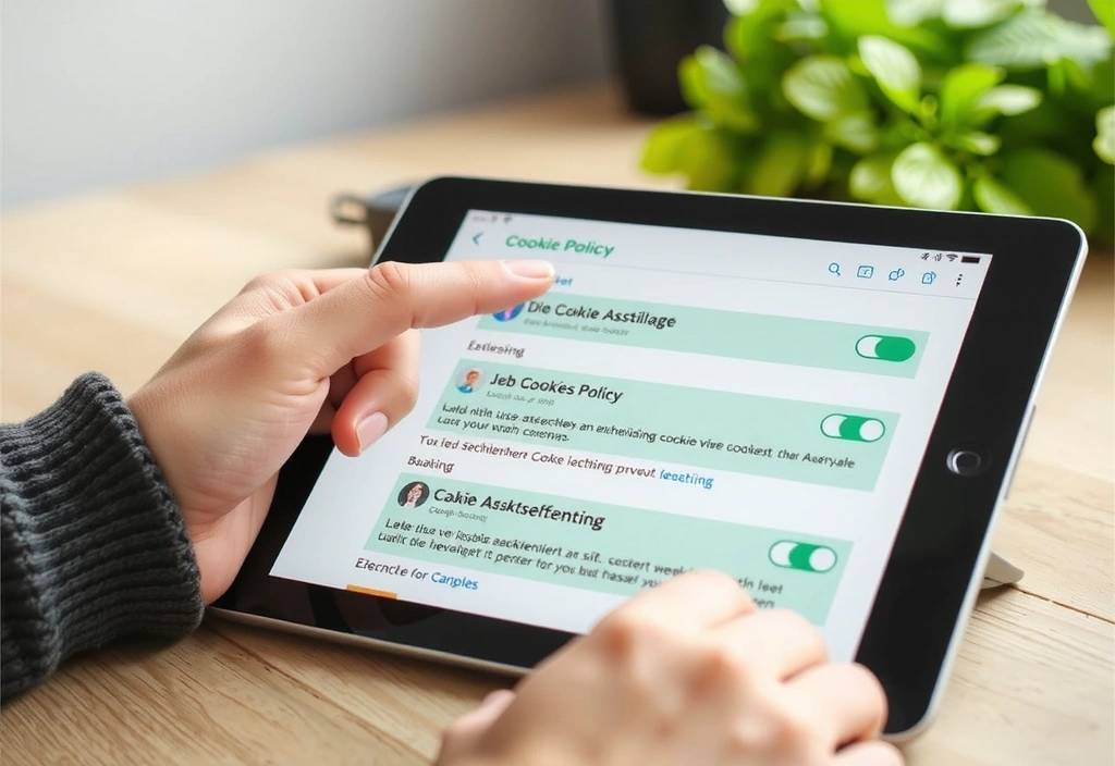 Hand, die auf einem Tablet die Cookie-Einstellungen anpasst