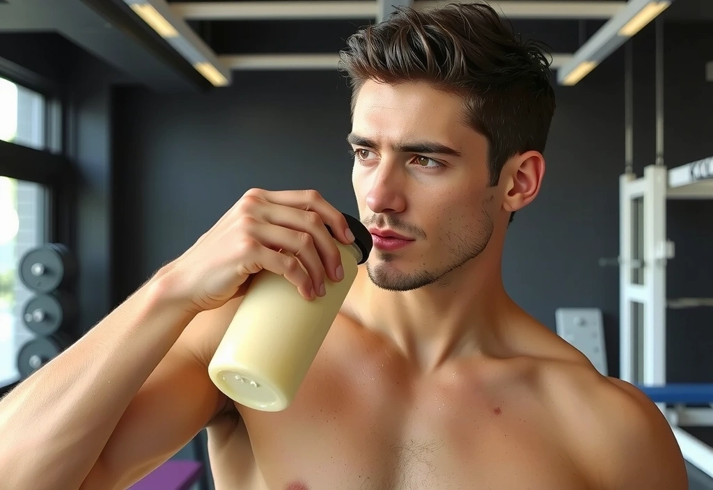 Ein Sportler trinkt einen Proteinshake nach dem Training