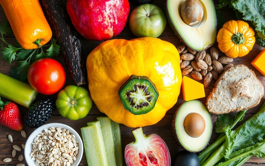 Frische, gesunde Zutaten auf einem Holztisch